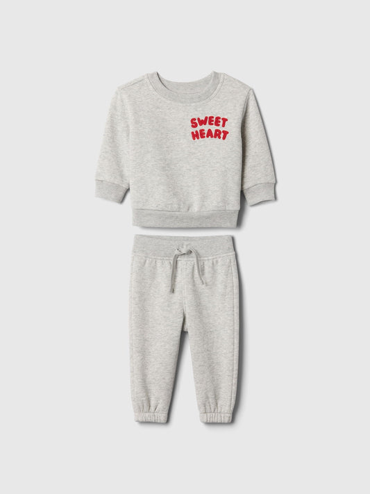 Gri Grafikli Fleece 2'li Outfit Set