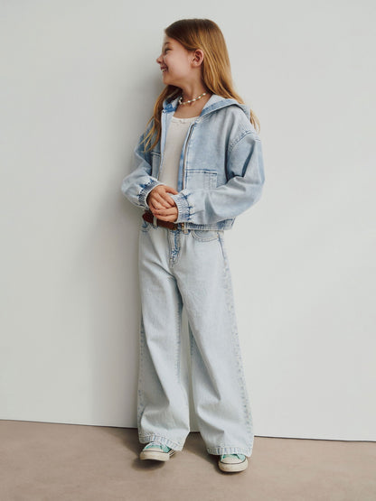 Açık Mavi High Rise Stride Wide-leg Ankle Jean Pantolon