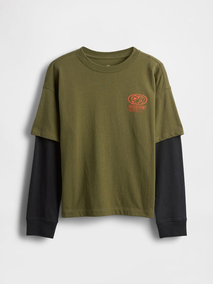Yeşil 2-in-1 Graphic Baskılı T-shirt