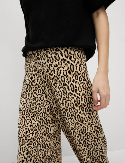 Leopar Desenli Wide Leg Pantolon