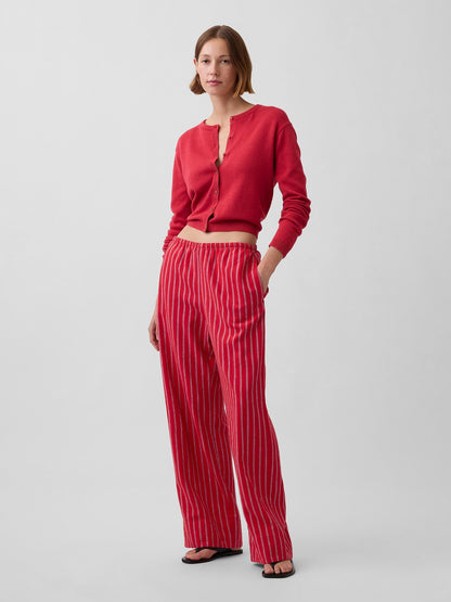 Kırmızı Keten Karışımlı Easy Wide-leg Pantolon