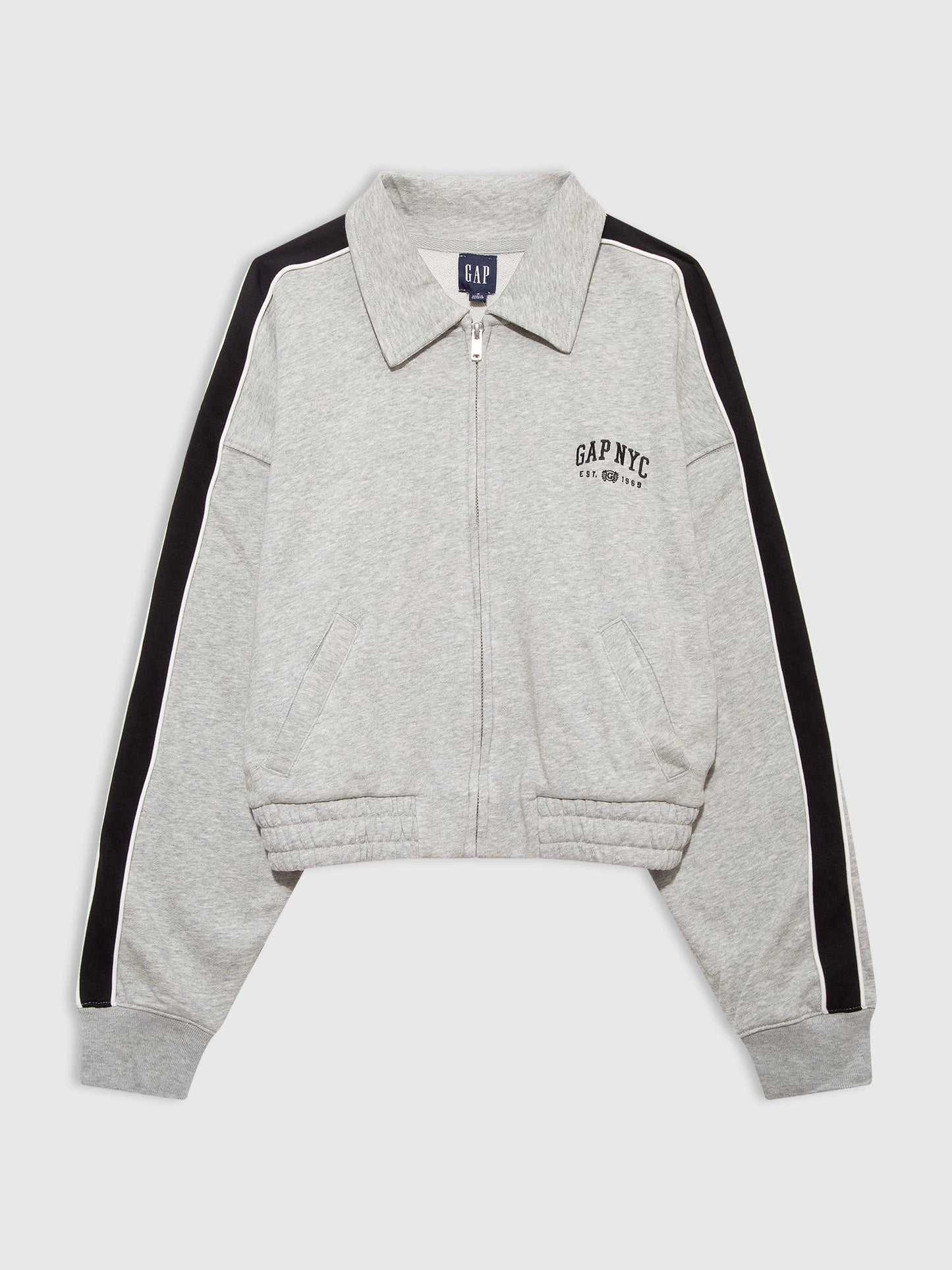 Gri Fransız Havlu Kumaş Varsity Track Fermuarlı Sweatshirt
