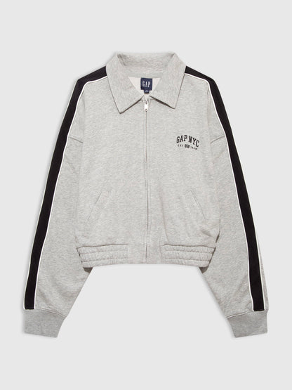 Gri Fransız Havlu Kumaş Varsity Track Fermuarlı Sweatshirt