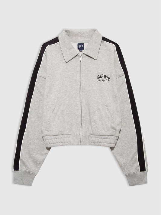 Gri Fransız Havlu Kumaş Varsity Track Fermuarlı Sweatshirt