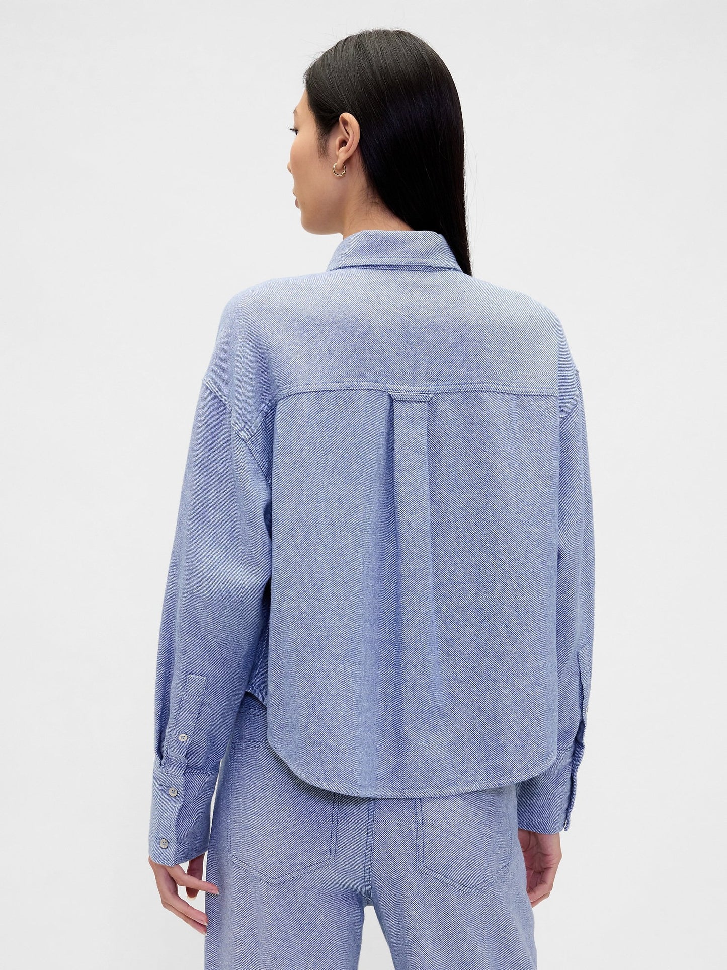 Açık Mavi Keten Karışımı Oversized Gömlek