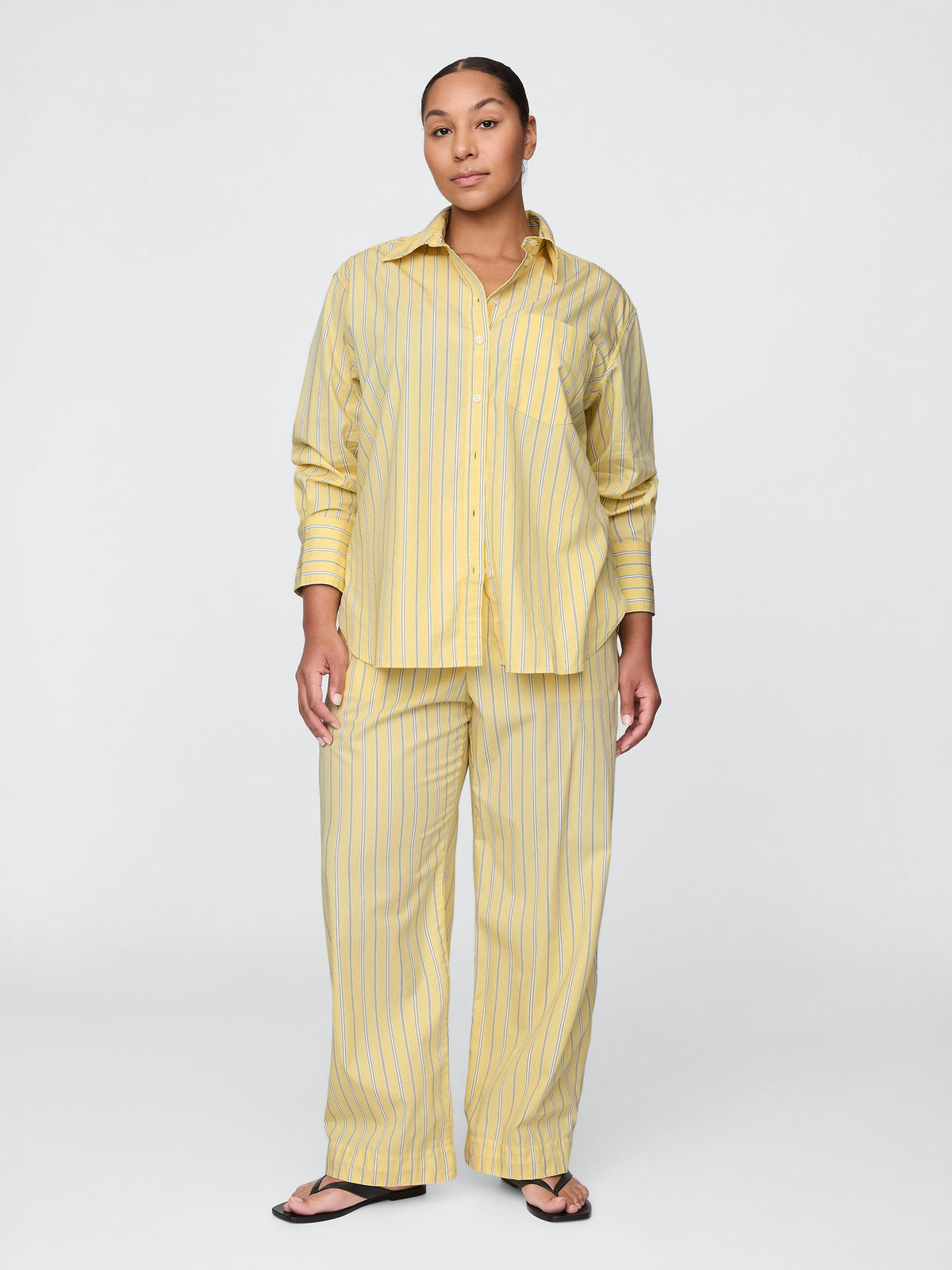 Sarı %100 Organik Pamuk Poplin Easy Wide-leg Pantolon