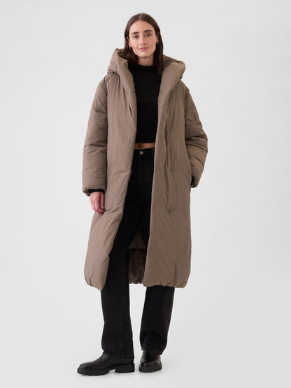 Kahverengi Primaloft® Big Puff Şişme Uzun Mont