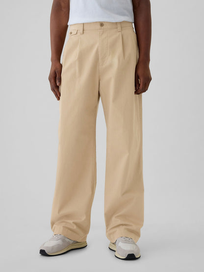 Bej Modern Pile Detaylı Baggy Fit Khaki Pantolon