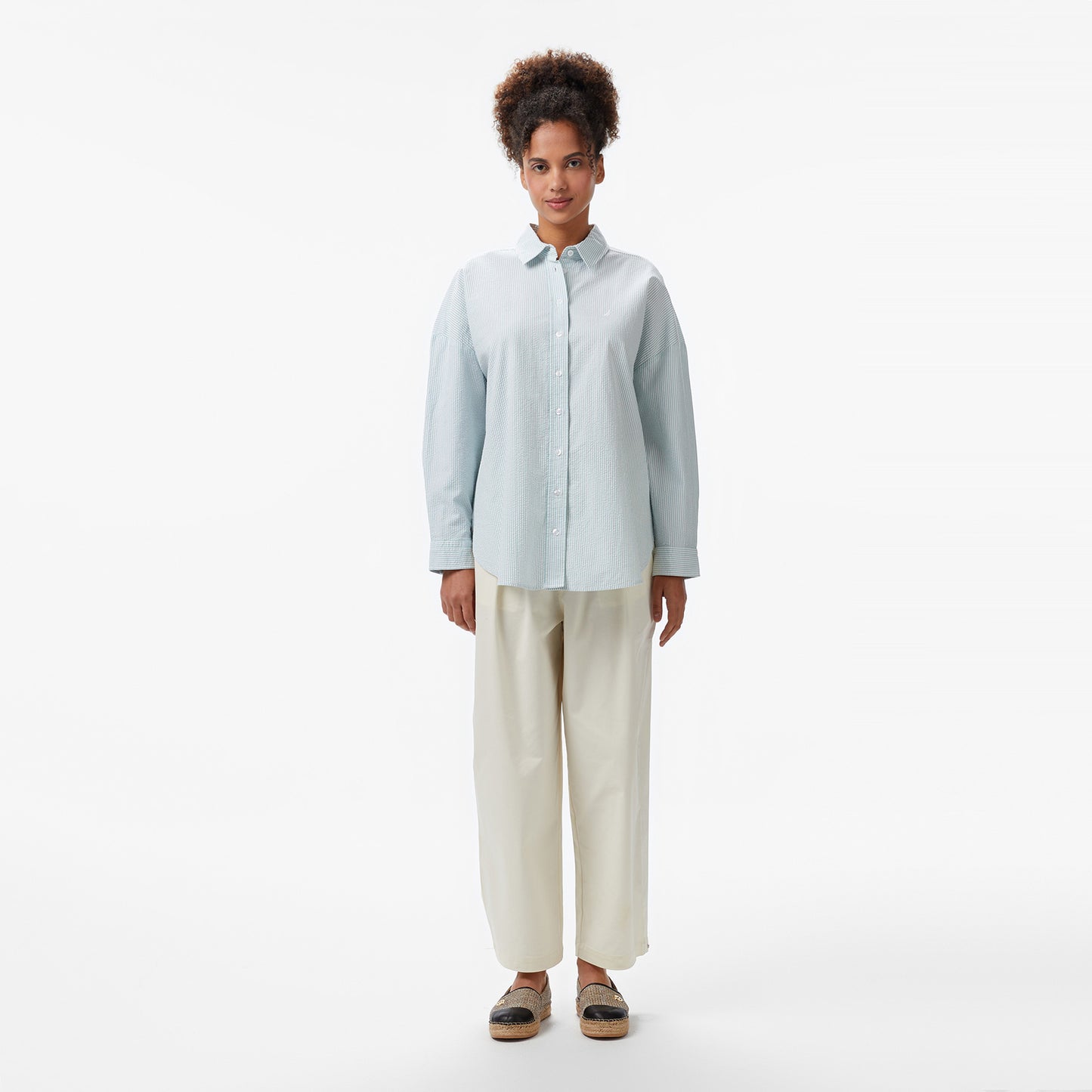 Nautica Kadın Yeşil Regular Fit Çizgili Gömlek