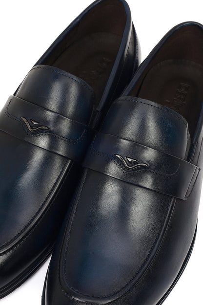 Derimod Black Erkek Lacivert Deri Klasik Loafer