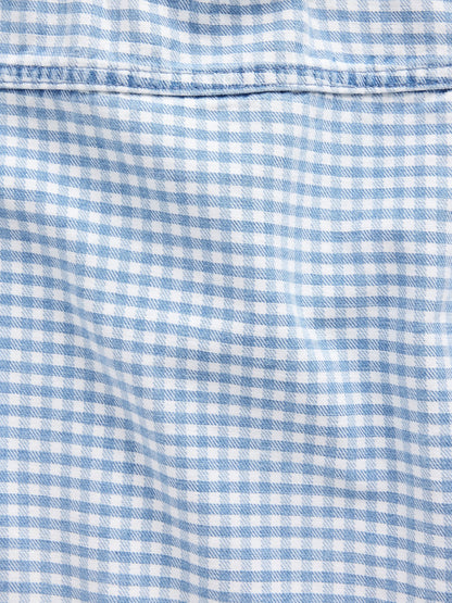 Mavi Gingham Denim Shell Askılı Üst