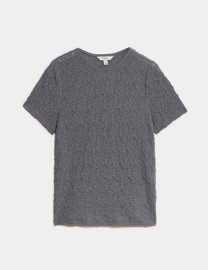 Pamuklu Dokulu Kısa Kollu T-shirt