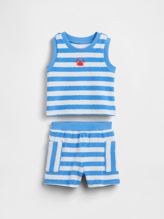 Mavi Bebek Havlusu Terry Çizgili Outfit Set