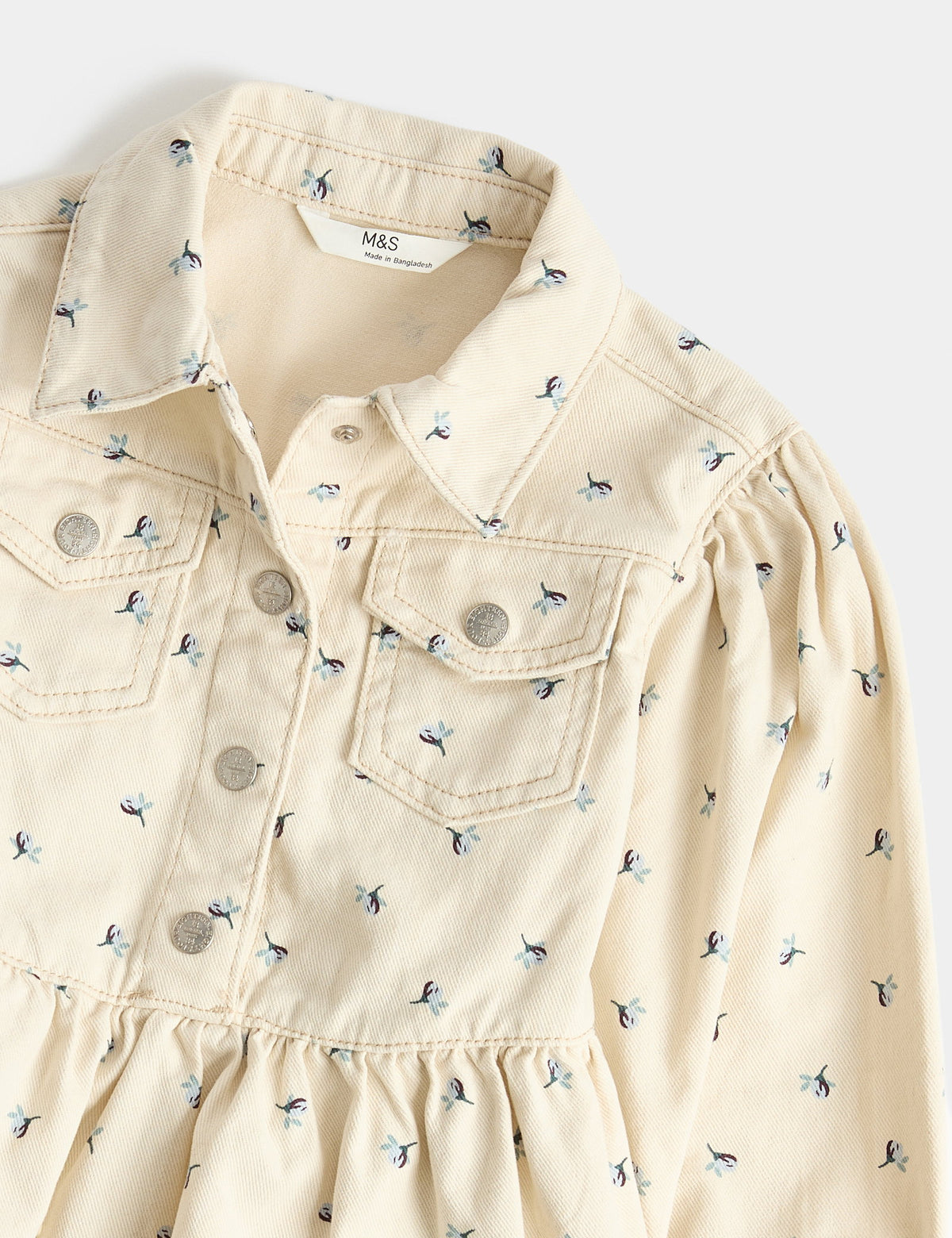 Çiçek Desenli Denim Çocuk Elbise