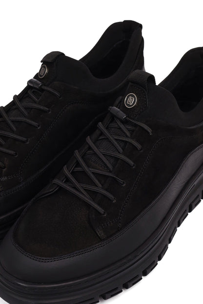 Erkek Siyah Bağcıklı Nubuk Deri Sneaker