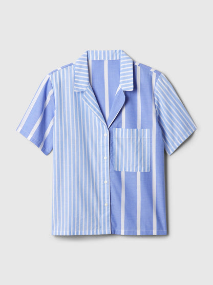 Mavi Desenli Poplin Pijama Üstü