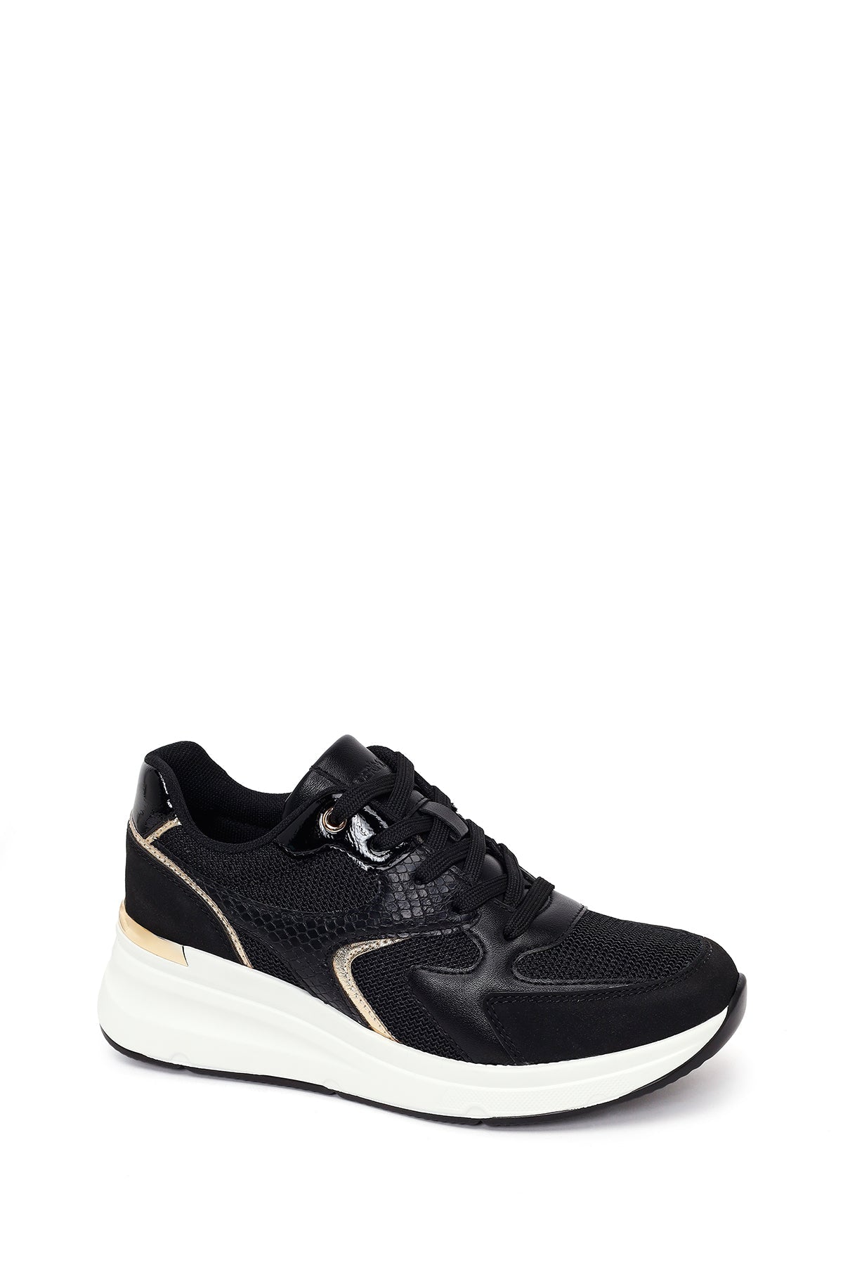 Kadın Siyah Bağcıklı Dolgu Topuklu Sneaker