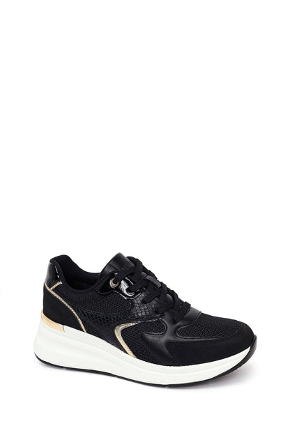 Kadın Siyah Bağcıklı Dolgu Topuklu Sneaker