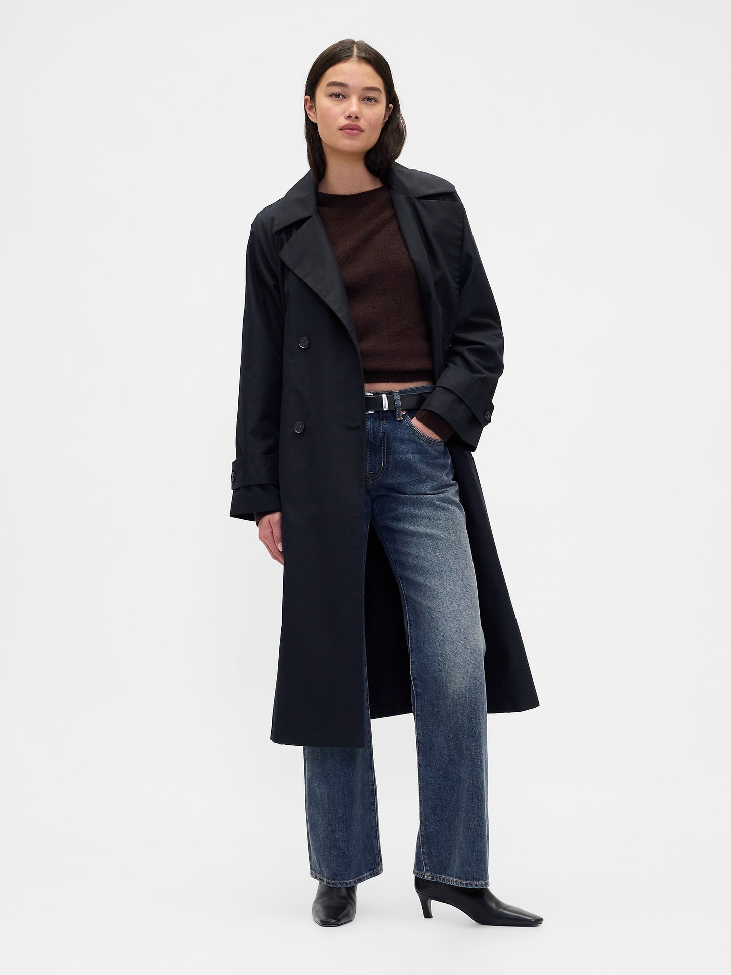 Koyu Mavi Mid Rise Rigid Relaxed Flare Jean Pantolon
