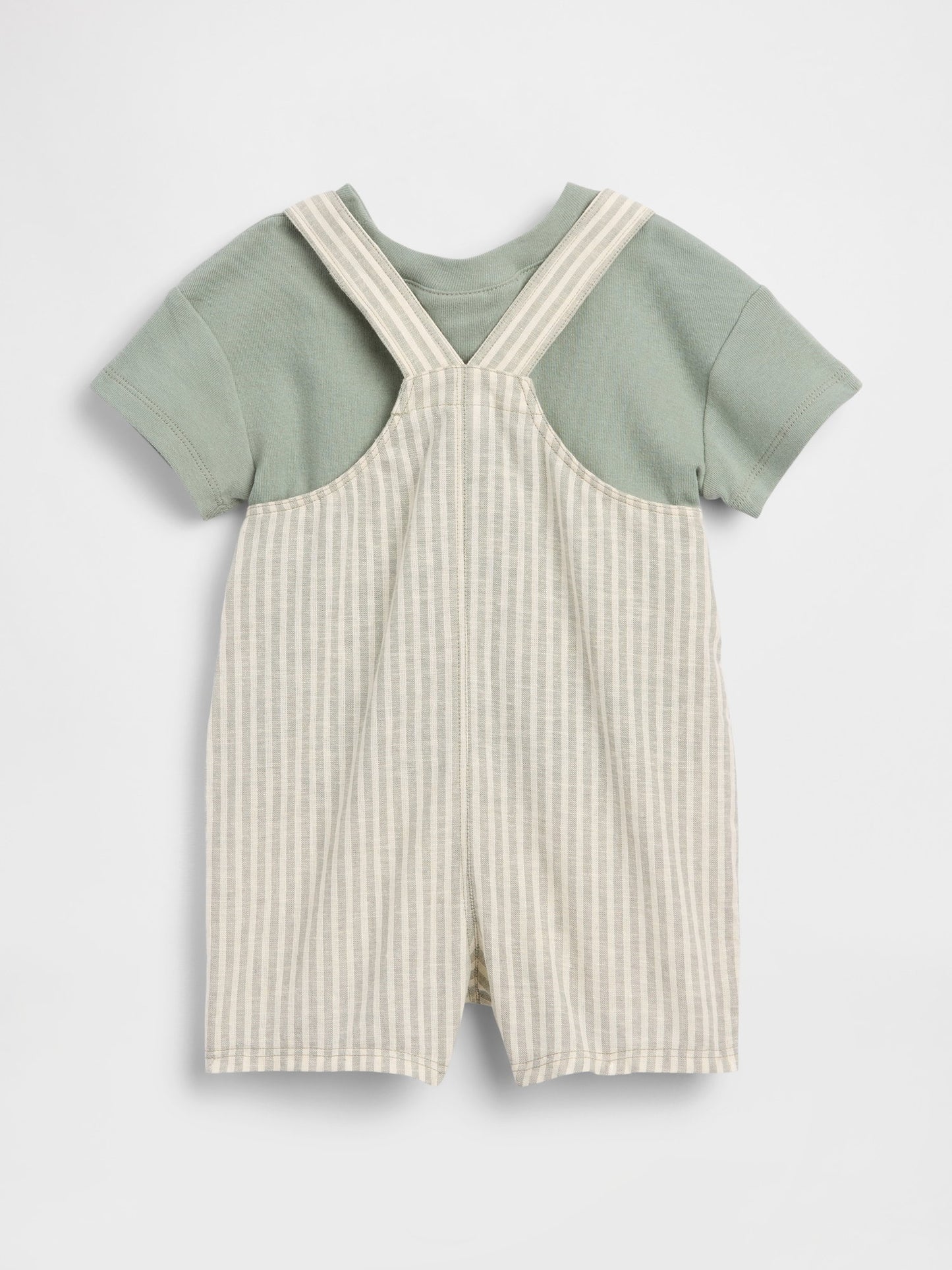 Yeşil Keten Pamuk Karışımlı Kısa Tulum Outfit Set