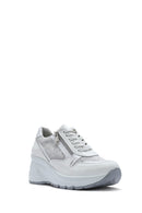Kadın Beyaz Dolgu Topuklu Bağcıklı Deri Sneaker