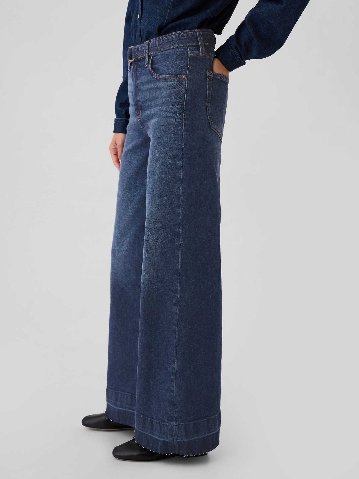 Lacivert High Rise Stride Belted Wide-leg Jean Pantolon