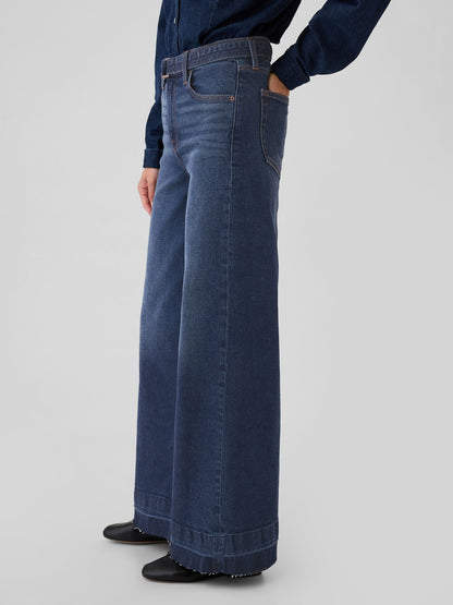 Lacivert High Rise Stride Belted Wide-leg Jean Pantolon