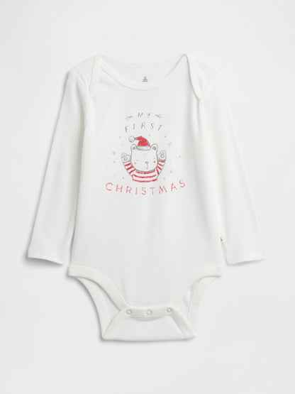 Beyaz Grafik Desenli Bodysuit