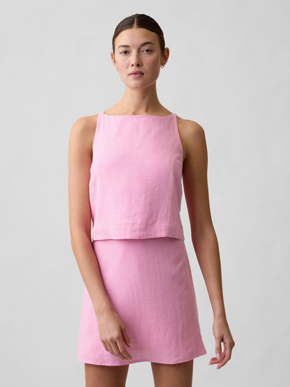 Açık Pembe Keten Karışımlı Apron Bluz