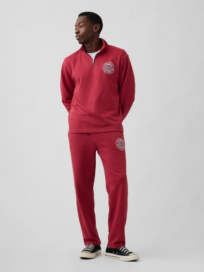 Kırmızı Relaxed Gap Grafik Yarım Fermuarlı Sweatshirt