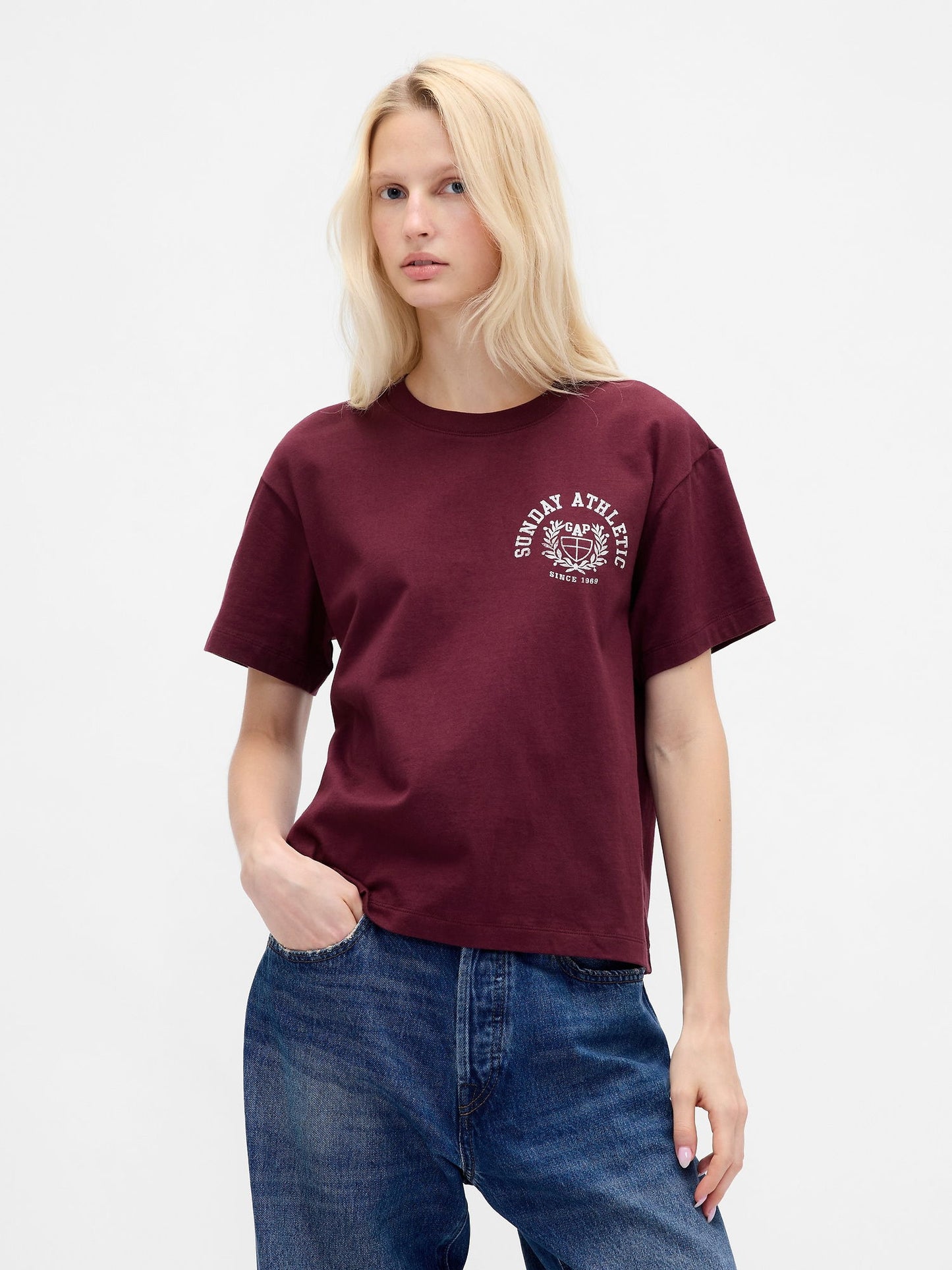 Bordo Relaxed Grafik Logo T-shirt