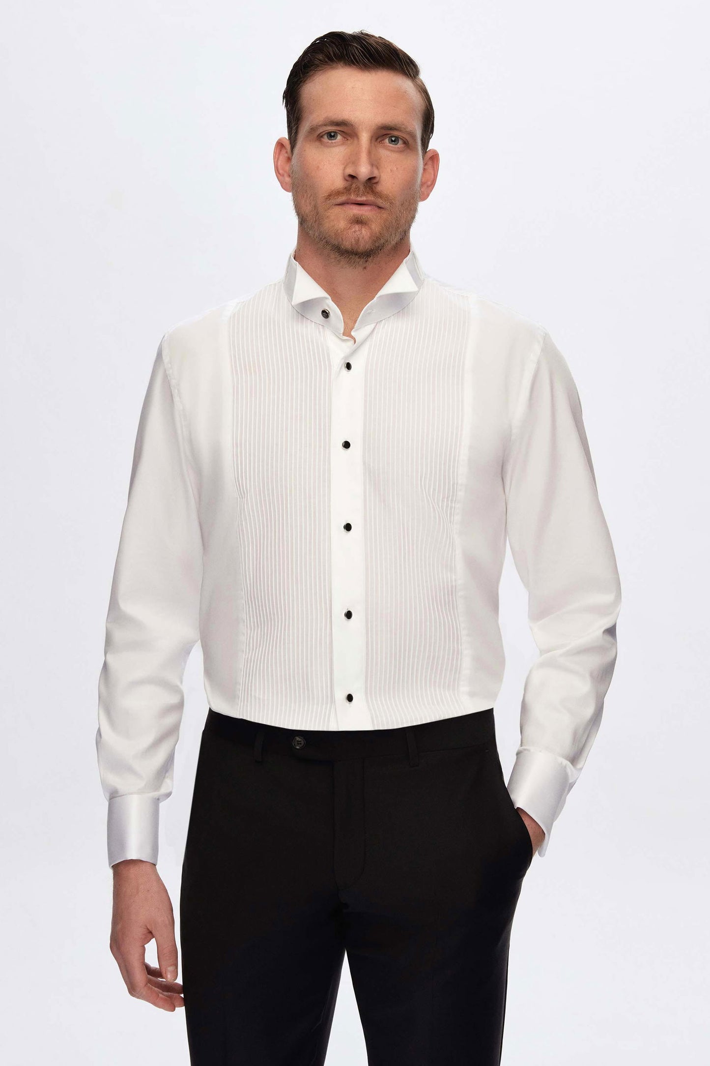 Damat Slim Fit Beyaz Jakar Desenli %100 Pamuk Nano Care Smokin Gömlek