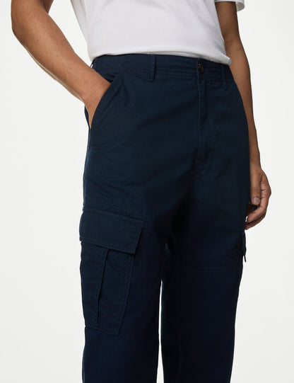 Saf Pamuklu Tapered Fit Kargo Pantolon