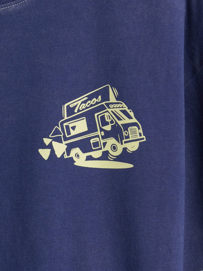 Koyu Mavi Relaxed Grafik Baskılı T-shirt