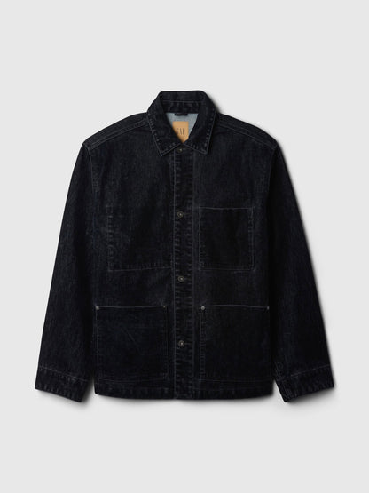 Lacivert Flocked Denim Iş Ceketı