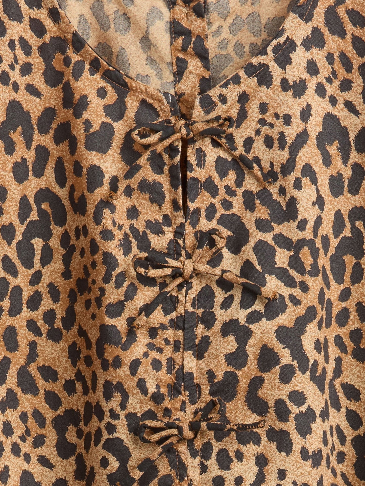 Kahverengi Poplin Puff-sleeve Leopar Desenli Elbise
