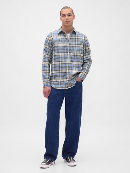 Açık Mavi Organik Pamuk Relaxed Flannel Gömlek