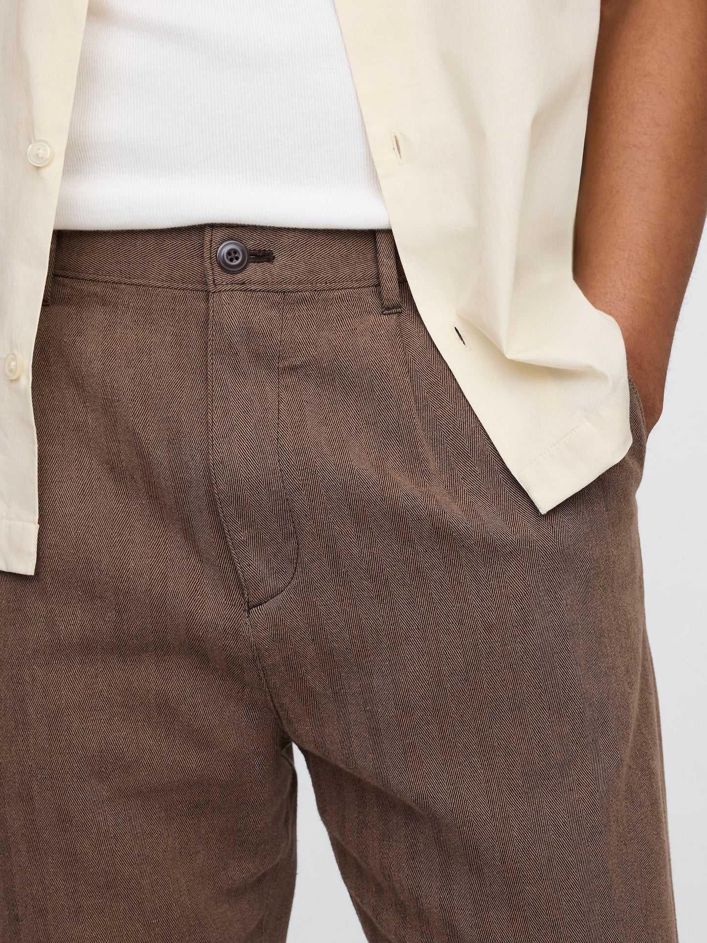 Kahverengi Keten Pamuk Karışımlı '90s Loose Pileli Khaki Pantolon
