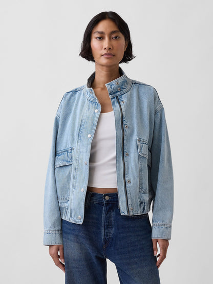 Açık Mavi Oversized Denim Bomber Ceket