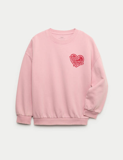 Pamuk Karışımlı New York Heart Baskılı Sweatshirt (6-16 yaş)