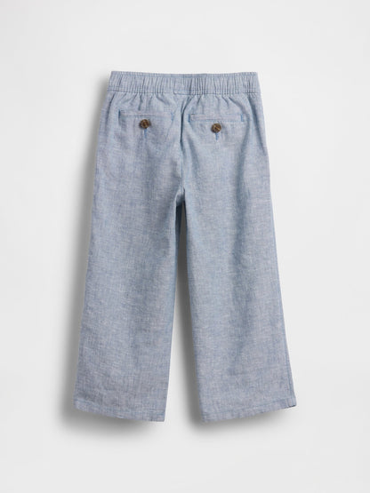 Açık Mavi Keten Karışımı Pull-on Pantolon