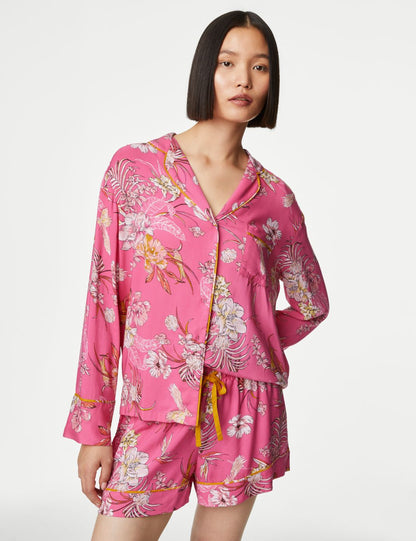Çiçek Desenli Uzun Kollu Pijama Üstü
