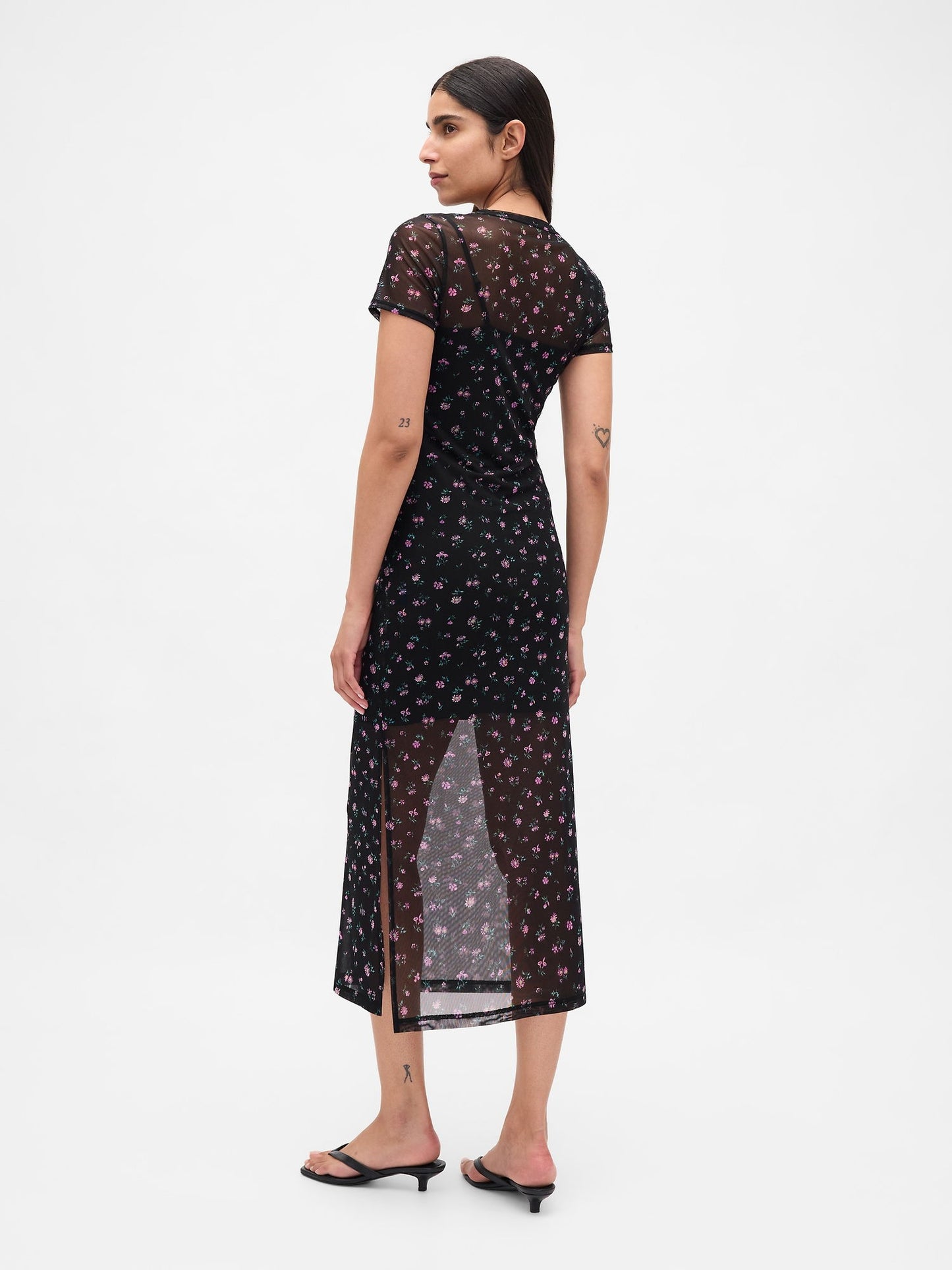 Çiçek Desenli Mesh Maxi Elbise