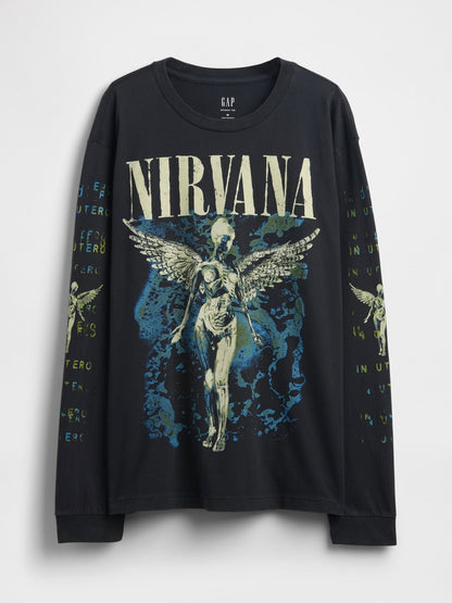 Siyah Nirvana Grafik Baskılı T-shirt