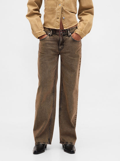 Kahverengi Low Rise '90s Jean Pantolon