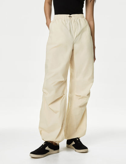 Saf Pamuklu Relaxed Fit Paraşüt Pantolon