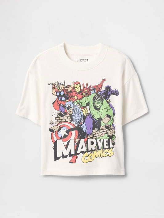 Kırık Beyaz Marvel Oversize Grafikli T-Shirt