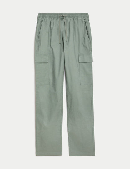 Straight Fit Keten Kargo Pantolon