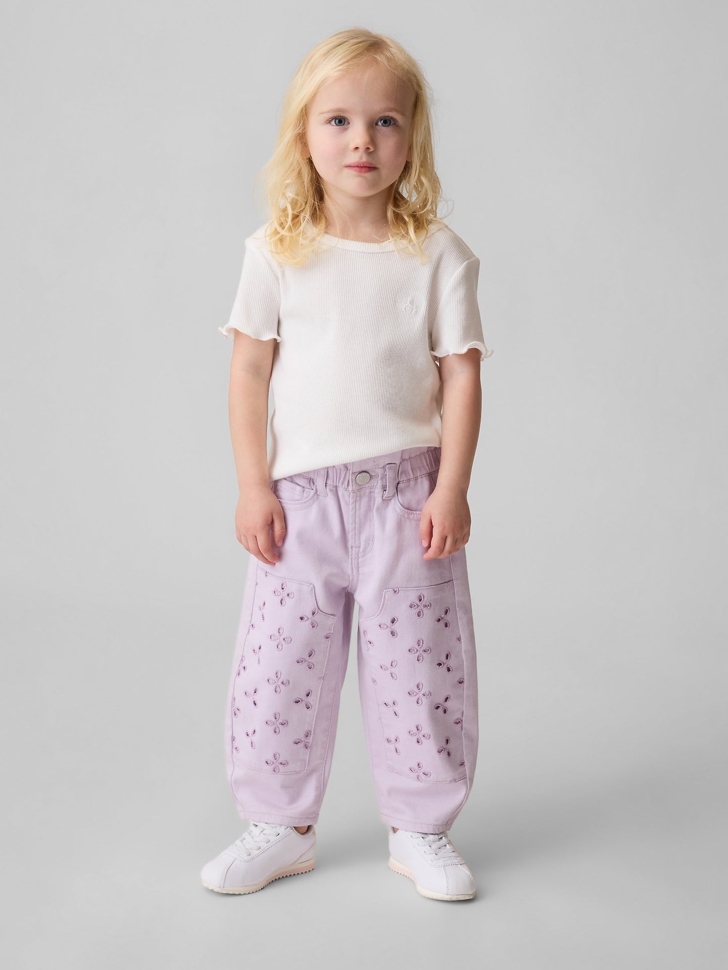 Lila Eyelet Double-knee Horseshoe Jean Pantolon