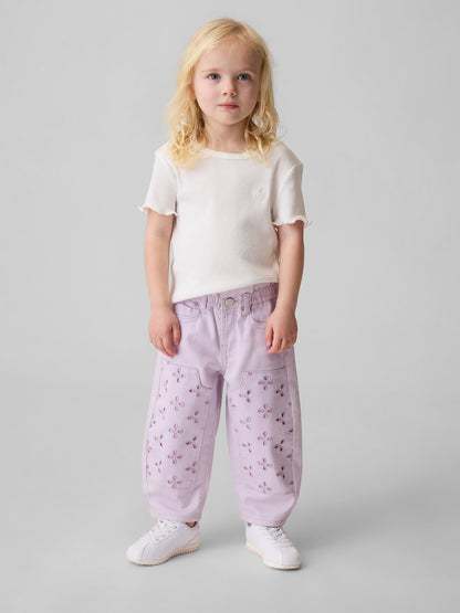 Lila Eyelet Double-knee Horseshoe Jean Pantolon